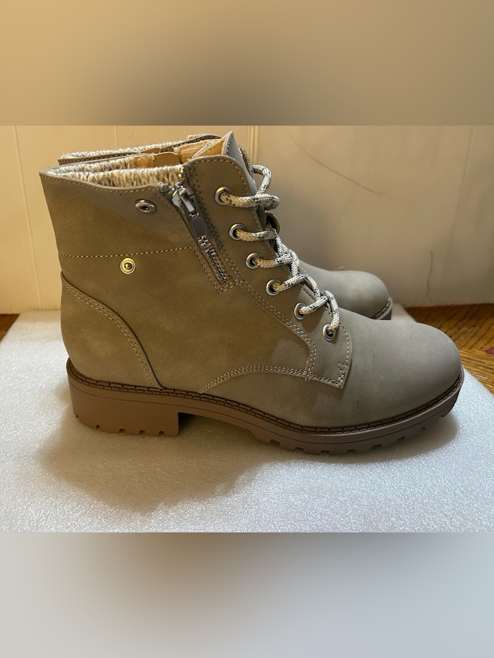 Jellypop Taupe Lace-Up Ankle Boots with Side Zip